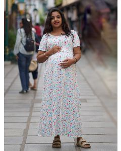 Maternity long Zipless Dress-  Gilda Offwhite