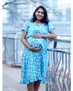 Maternity Short Night Gown- Dabe Blue