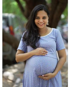 Maternity Short Zipless Dress-  Gilda Blue Heart