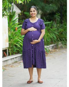 Maternity Short Night Gown- Dola Navy Blue