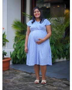 Maternity Wrap Short Dress- Knitted (Sky Blue)
