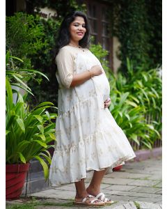 Golden Printed Maternity Short Dress - Onam Ellie Off white 1