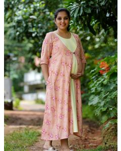 Maternity Floral Printed Jacket with Inner- Rachi Peach