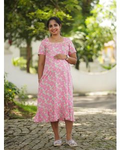 Maternity Short Night Gown- Ezra Pink