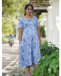 Maternity Short Zipless Dress-  Gilda sea blue