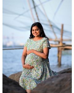 Maternity Short Night Gown- Floral (Light Green)