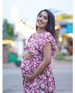 Maternity Short Dress- Floral (Brown)