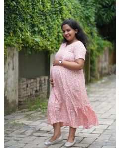 Maternity Short Dress- Floral (Pink)