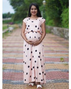 Maternity Full Gown- Polka Dot   (Peach)