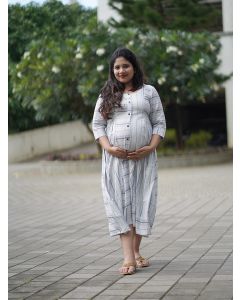 Maternity short Dress- Grey Lines
