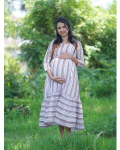 Maternity short Dress Lines (Light Brown)