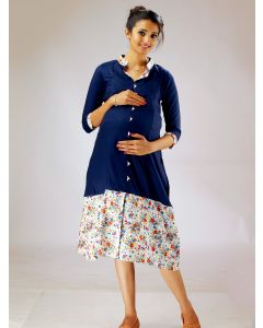 Maternity Kurta Floral Print On Bottom (Stuffy Blue)