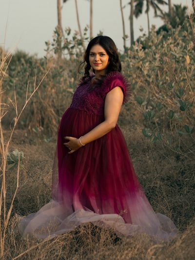Maternity Photoshoot Dress - Yellow, Purple, White, Pink | Foxbackdrop