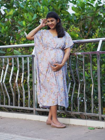 Pink Floral Printed Cotton Maternity Feeding Dress – Sevya